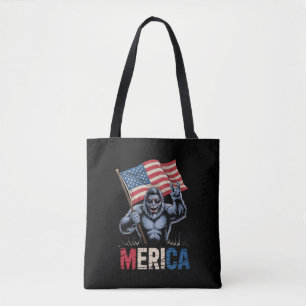 Bigfoot Merica Rock American Flag Patriotic  Tote Bag