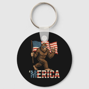 Bigfoot Merica Rock Patriotic American Flag 4th Of Keychain