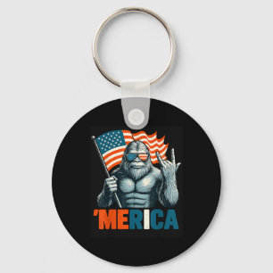 Bigfoot Merica Rock Patriotic American Flag 4th Of Keychain