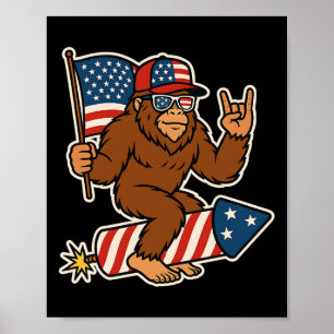 Bigfoot Merica Rock Patriotic American Flag 4th Of Poster