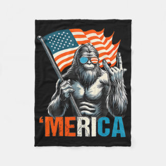 Bigfoot Merica Rock Usa American Flag 4th Of July Fleece Blanket