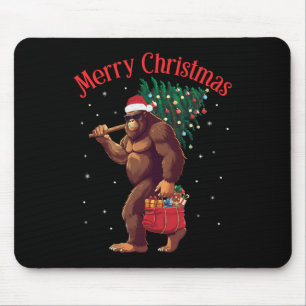 Bigfoot Merry Christmas Tree Lights Sasquatch Xmas Mouse Pad