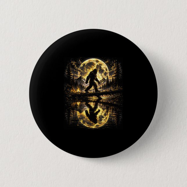 Bigfoot moonlight forest reflection adventure  2 inch round button (Front)