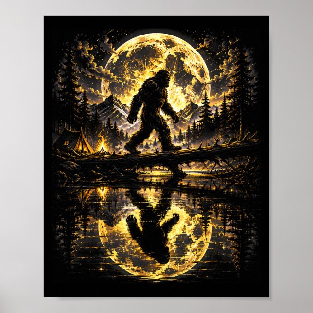 Bigfoot moonlight forest reflection adventure  poster (Front)
