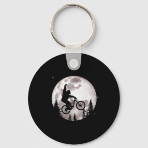Bigfoot Mountain Bike With Moon Shirt Funny Biking Keychain