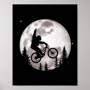 Bigfoot Mountain Bike With Moon Shirt Funny Biking Poster