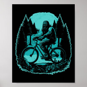 Bigfoot Mountain Biker Sasquatch Mtb Biking Forest Poster