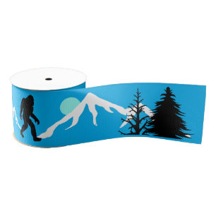 Bigfoot Mountains and Forest Pine Trees Winter Grosgrain Ribbon
