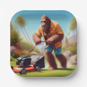 Bigfoot Mowing Paper Plate
