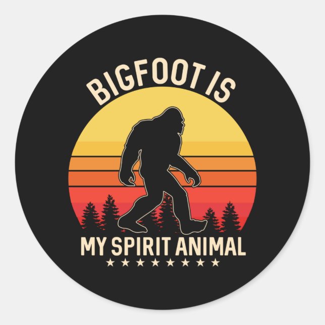 Bigfoot my Spirit Animal | Bigfoot Retro Classic Round Sticker (Front)