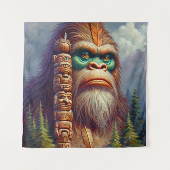Bigfoot Native American Totem Tapestry (Front)