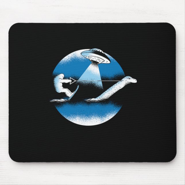 Bigfoot Nessie Loch Ness Monster UFO Alien Surfing Mouse Pad (Front)