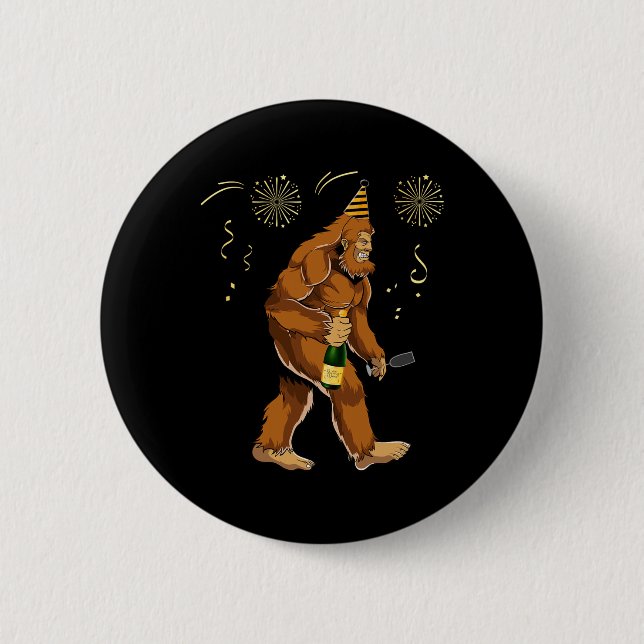 Bigfoot New Year Funny Outfit Sasquatch Holiday 20 2 Inch Round Button (Front)