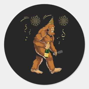 Bigfoot New Year Funny Outfit Sasquatch Holiday 20 Classic Round Sticker