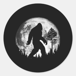 Bigfoot Night Stroll! Cool Full Moon & Pine Tree Classic Round Sticker