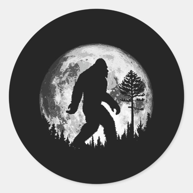 Bigfoot Night Stroll! Cool Full Moon & Pine Tree Classic Round Sticker (Front)