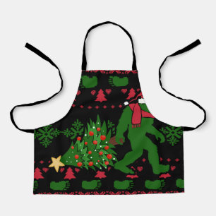Bigfoot on knit background apron