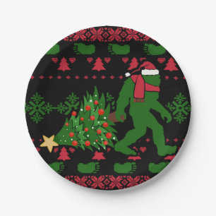Bigfoot on knit background paper plate