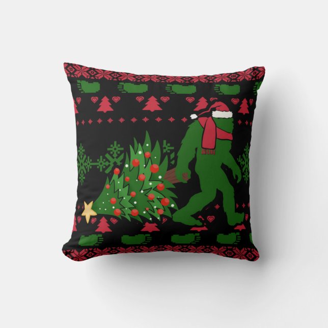 Bigfoot on knit background throw pillow (Front)