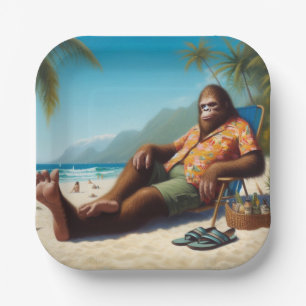 Bigfoot On the Beach Paper Plate
