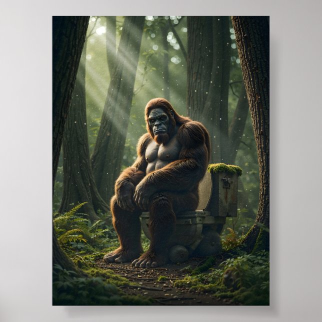 Bigfoot on the toilet in the Woods Poster (Front)