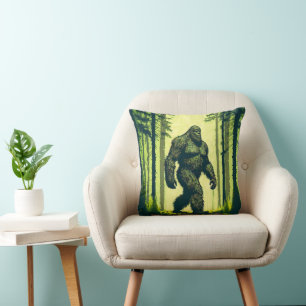 Bigfoot Out For A Forest Walk Sasquatch  Throw Pillow