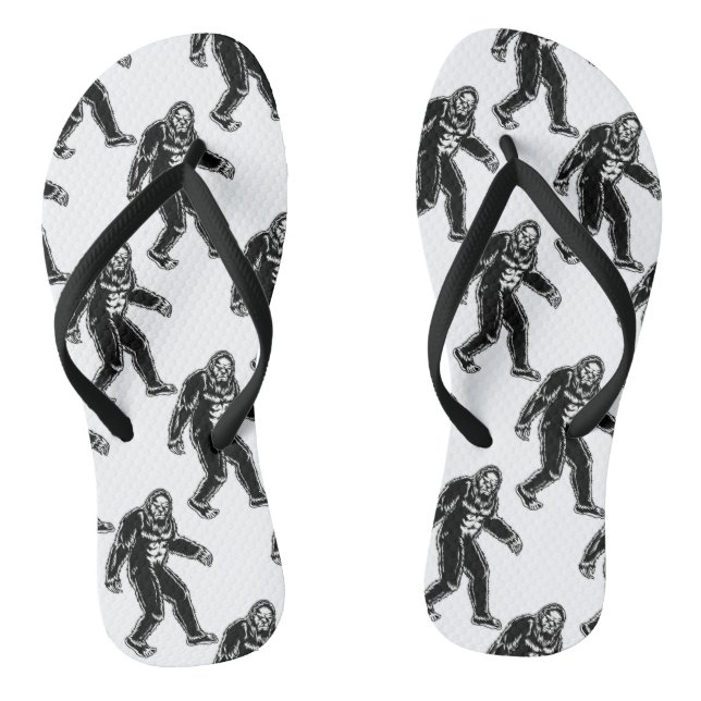 Bigfoot Pattern Black White Sasquatch Monster Flip Flops (Footbed)