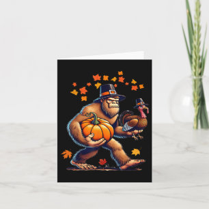 Bigfoot Pilgrim Hat Turkey Day Pumpkin Thanksgivin Card