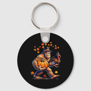 Bigfoot Pilgrim Hat Turkey Day Pumpkin Thanksgivin Keychain