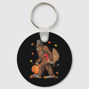 Bigfoot Pilgrim Turkey Pumpkin Thanksgiving Boys K Keychain