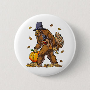 Bigfoot Pilgrim Turkey Pumpkin Thanksgiving Day Bo 2 Inch Round Button