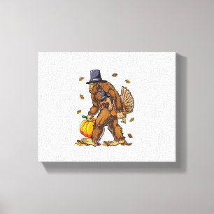 Bigfoot Pilgrim Turkey Pumpkin Thanksgiving Day Bo Canvas Print