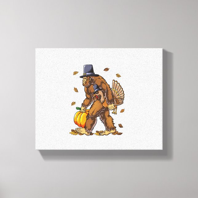 Bigfoot Pilgrim Turkey Pumpkin Thanksgiving Day Bo Canvas Print (Front)