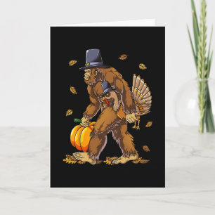Bigfoot Pilgrim Turkey Pumpkin Thanksgiving Day Bo Card