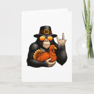 Bigfoot Pilgrim Turkey Pumpkin Thanksgiving Day Bo Card