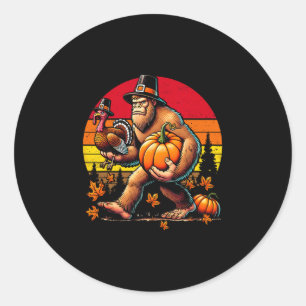 Bigfoot Pilgrim Turkey Pumpkin Thanksgiving Day Bo Classic Round Sticker