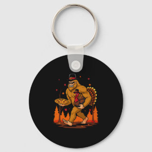 Bigfoot Pilgrim Turkey Pumpkin Thanksgiving Day Bo Keychain