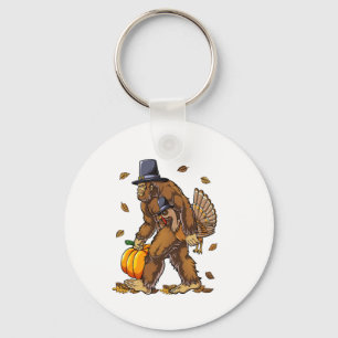 Bigfoot Pilgrim Turkey Pumpkin Thanksgiving Day Bo Keychain