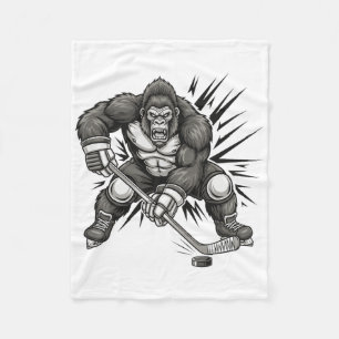 Bigfoot Player Playing Hockey Funny Sasquatch Ice  Fleece Blanket