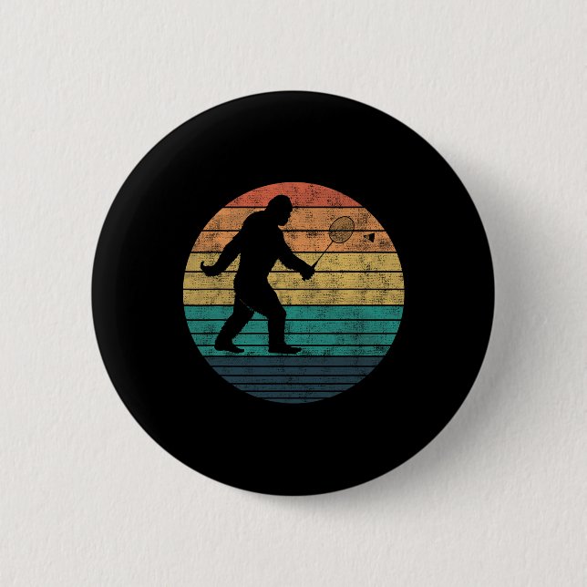 Bigfoot Playing Badminton Shuttle Funny Badminton  2 Inch Round Button (Front)