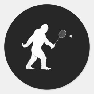 Bigfoot Playing Badminton Shuttle Funny Badminton  Classic Round Sticker