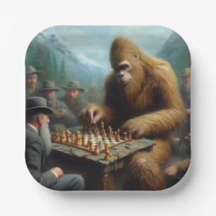 Bigfoot Playing Chess Paper Plate