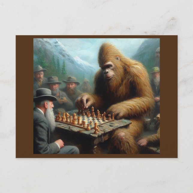 Bigfoot Playing Chess Postcard (Front)