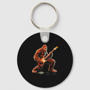 Bigfoot playing electric guitar funny guitarist keychain