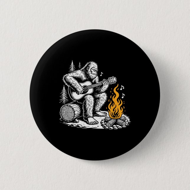 Bigfoot Playing Guitar Campfire Funny Camping Outd 2 Inch Round Button (Front)