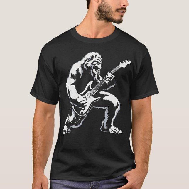 Bigfoot Playing Guitar Rock And Roll Music Band Sa T-Shirt (Front)