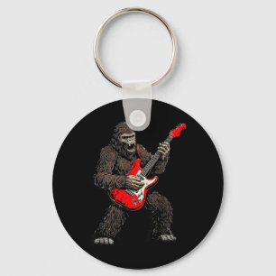 Bigfoot Playing Guitar Rock Music Band Sasquatch Keychain