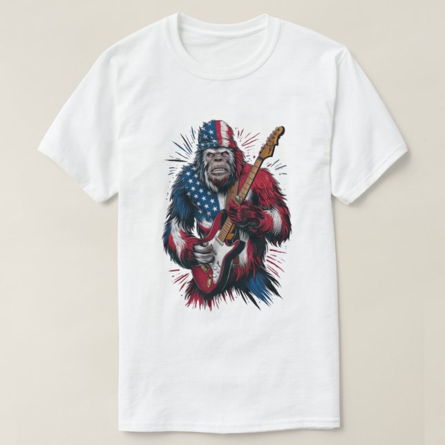 Bigfoot Plays Electric Guitar T-Shirt (Design Front)