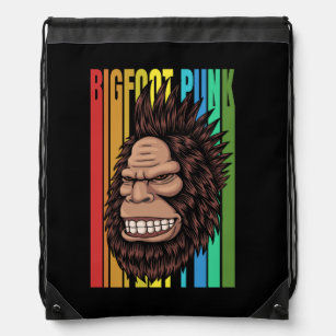 bigfoot punk hair retro vector illustration drawstring bag