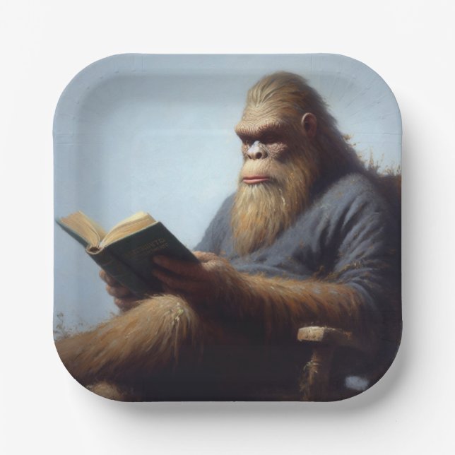 Bigfoot Reading Paper Plate (Front)